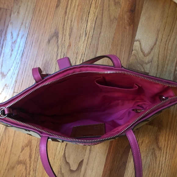 Coach Signature Pink Stripe Leather Tote - Picture 4 of 4